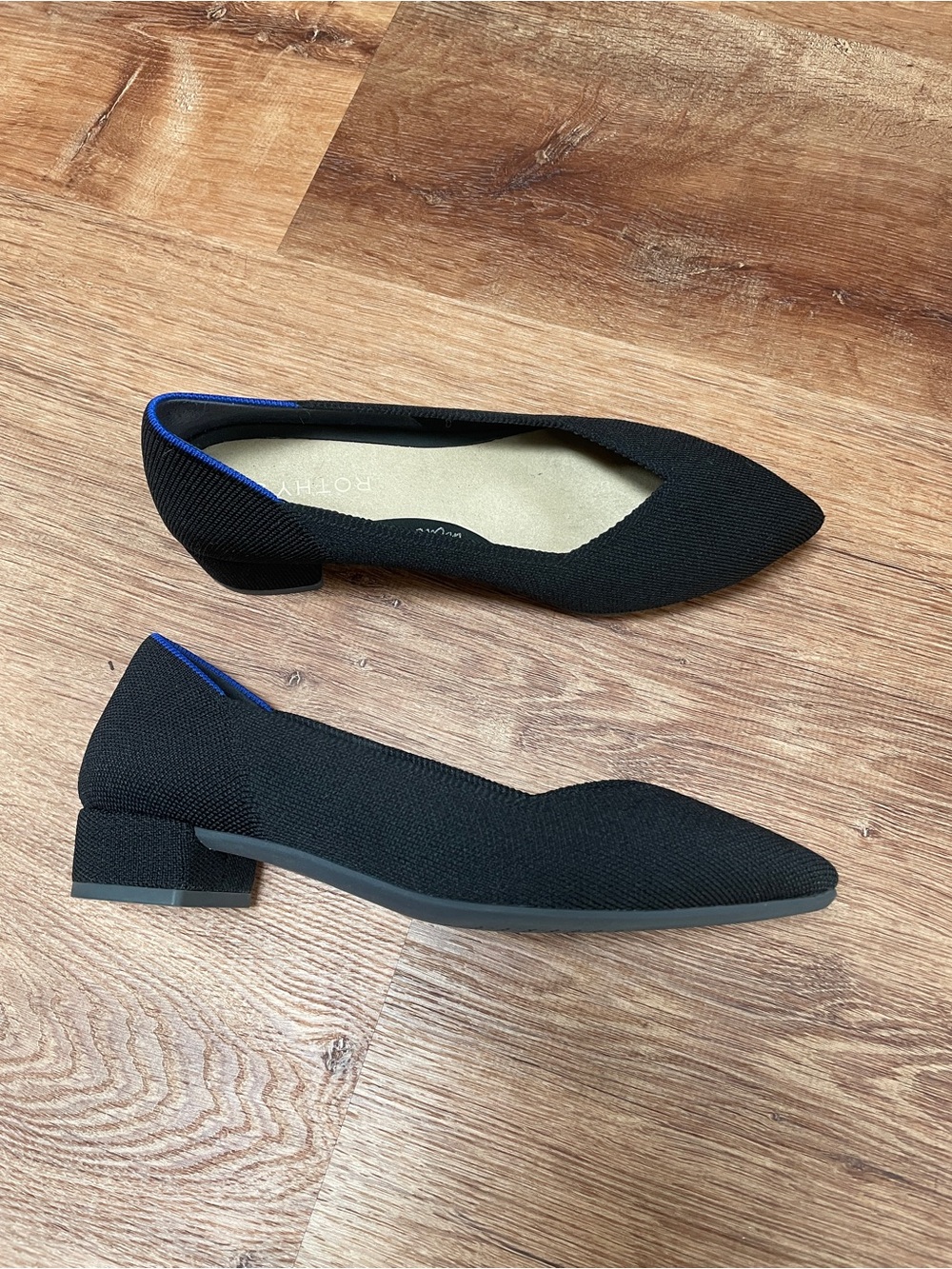 Rothy’s High Pointed Knit Block Heels Size 8 Black Machine Washable Insoles #